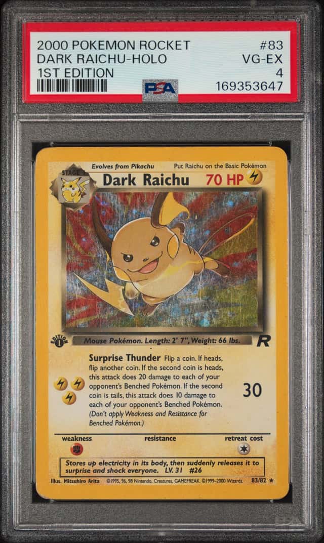 2000 Pokemon Team Rocket 1st Edition Holo Dark Raichu #83