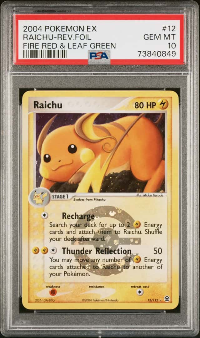 2004 Pokemon Ex Fire Red and Leaf Green Reverse Holo Raichu #12