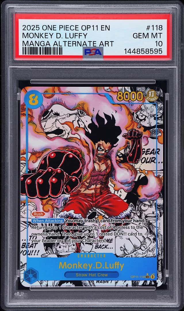 MONKEY D. LUFFY PSA 10 2025 ONE PIECE ENGLISH OP11 #118 MANGA ALTERNATE ART 8595