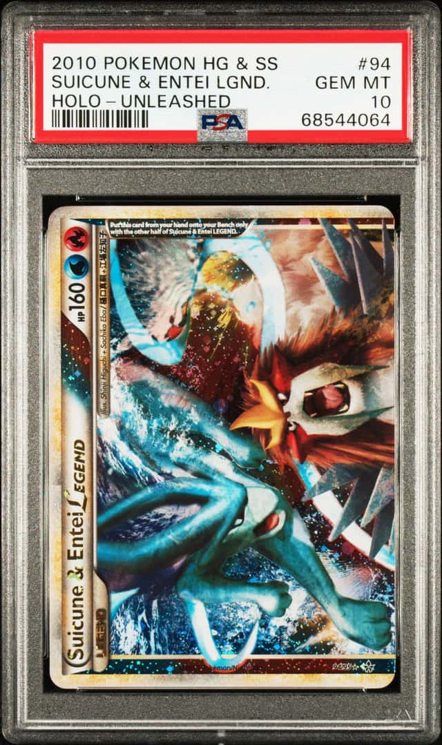 2010 Pokemon HeartGold & SoulSilver Unleashed Holo Suicune & Entei Legend #94 PSA 10 GEM MINT