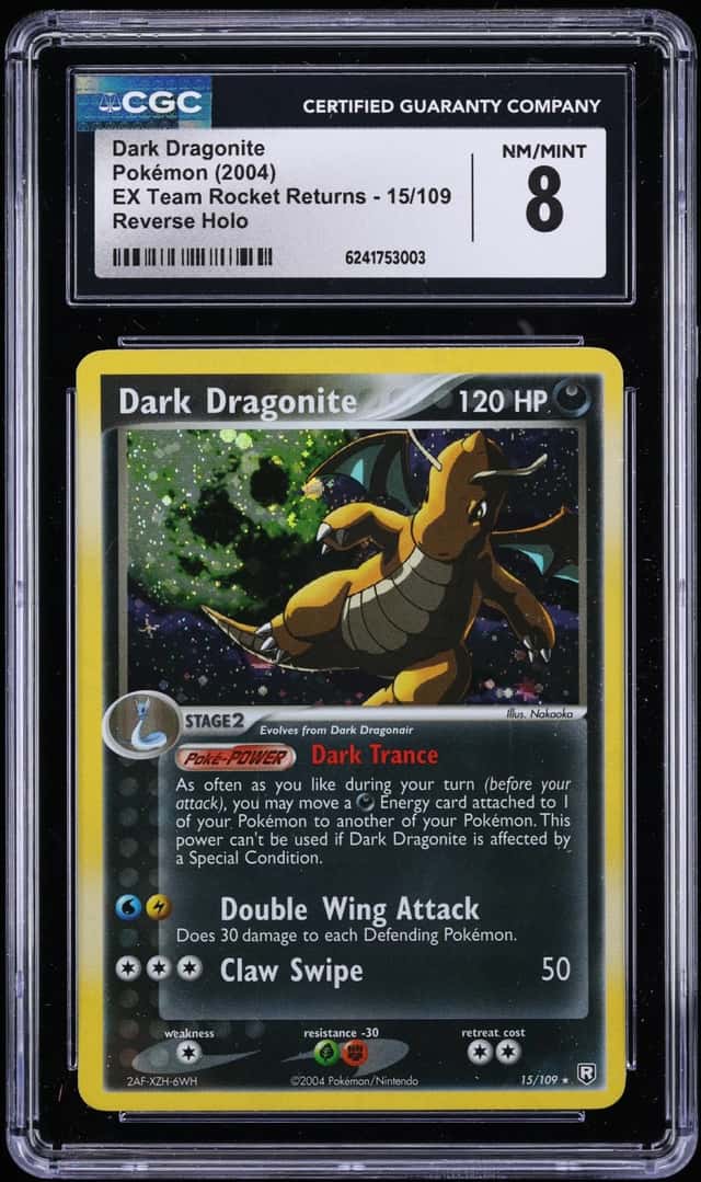 2004 Pokemon EX Team Rocket Returns Reverse Holo Dark Dragonite #15 CGC 8 NM-MT