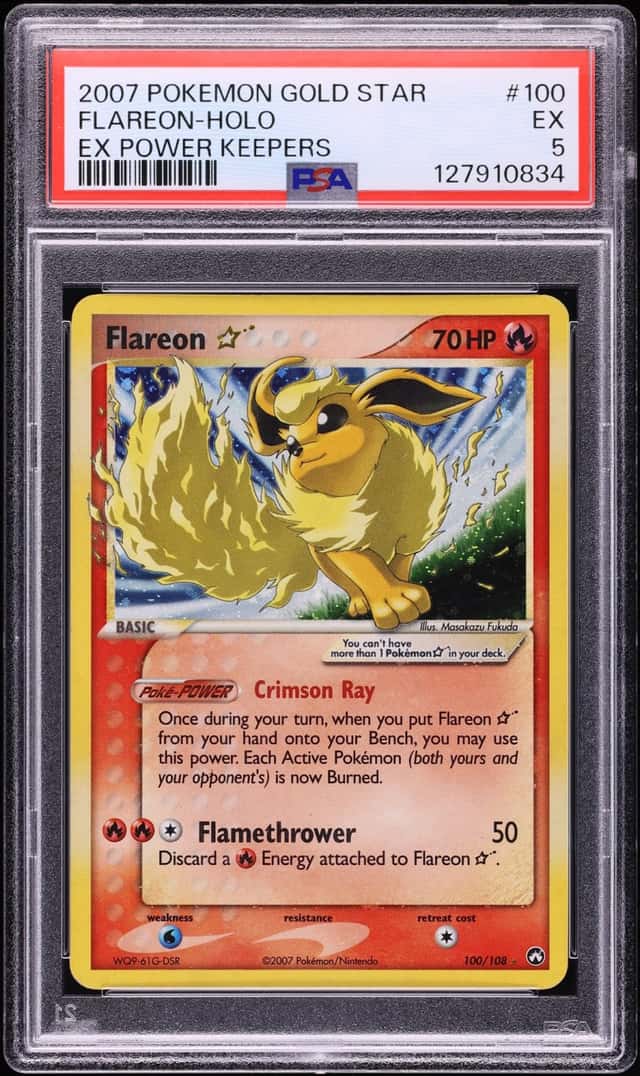 2007 Pokemon EX Power Keepers Holo Flareon Gold Star #100 PSA 5 EX
