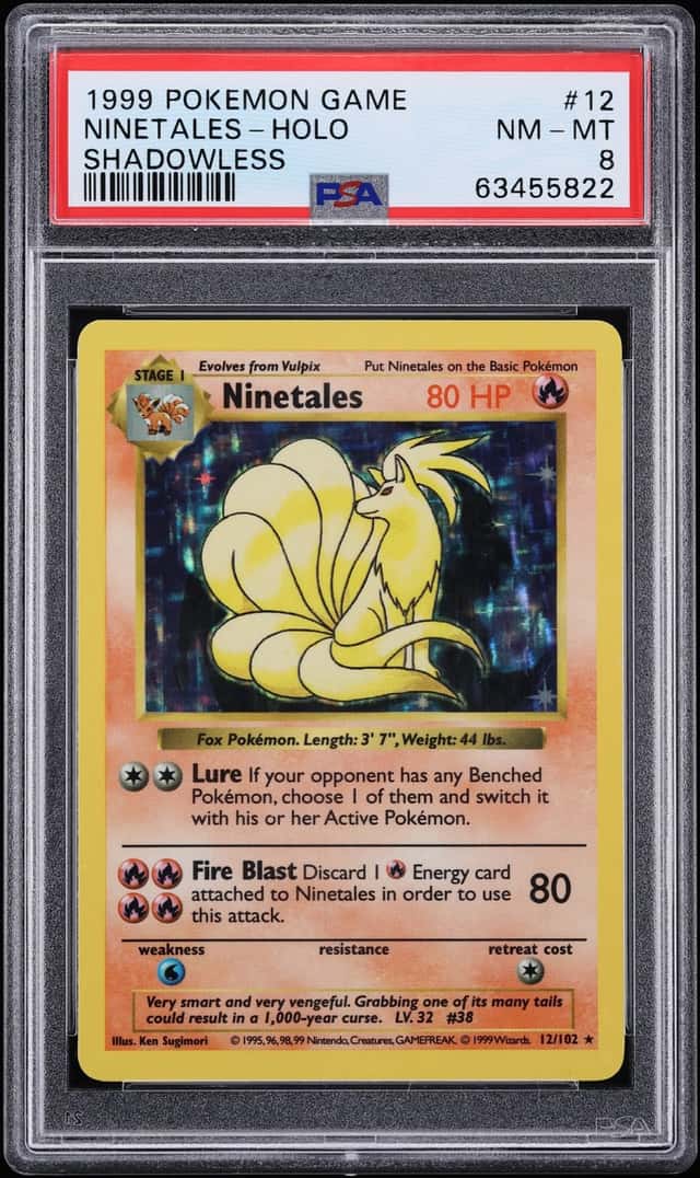 1999 Pokemon Base Set Shadowless Holo Ninetales #12 PSA 8 NM-MT