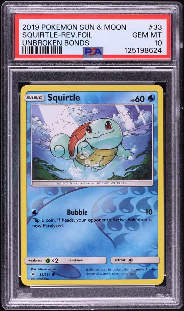 2019 Pokemon Sun & Moon Unbroken Bonds Reverse Holo Squirtle #33 PSA 10 GEM MINT
