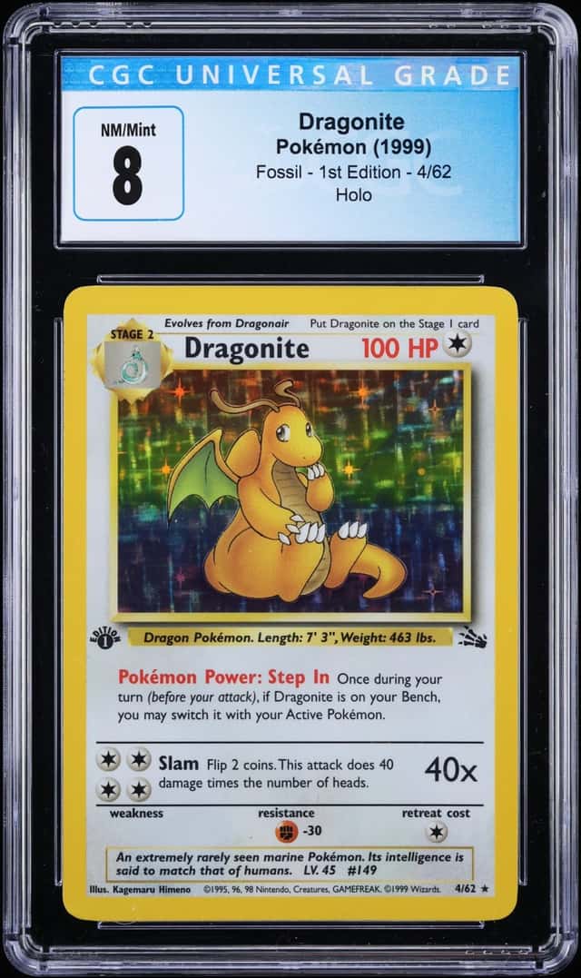 1999 Pokemon Fossil 1st Edition Holo Dragonite #4 CGC 8 NM-MT