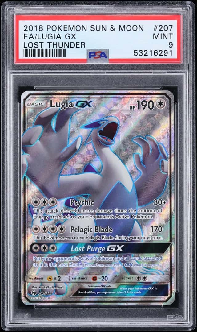 2018 Pokemon Sun & Moon Lost Thunder Full Art Lugia GX #207 PSA 9 MINT