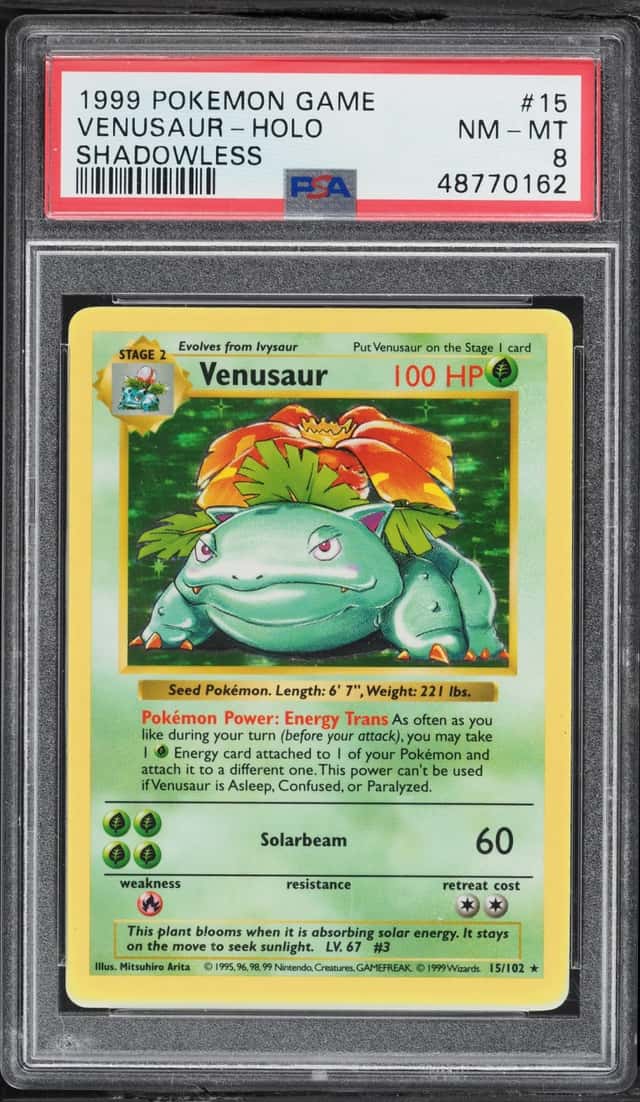 1999 Pokemon Base Set Shadowless Holo Venusaur #15 PSA 8 NM-MT