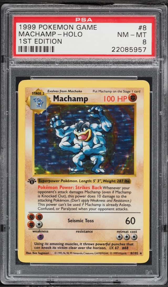 1999 Pokemon Base Set Shadowless 1st Edition Holo Machamp #8 PSA 8 NM-MT