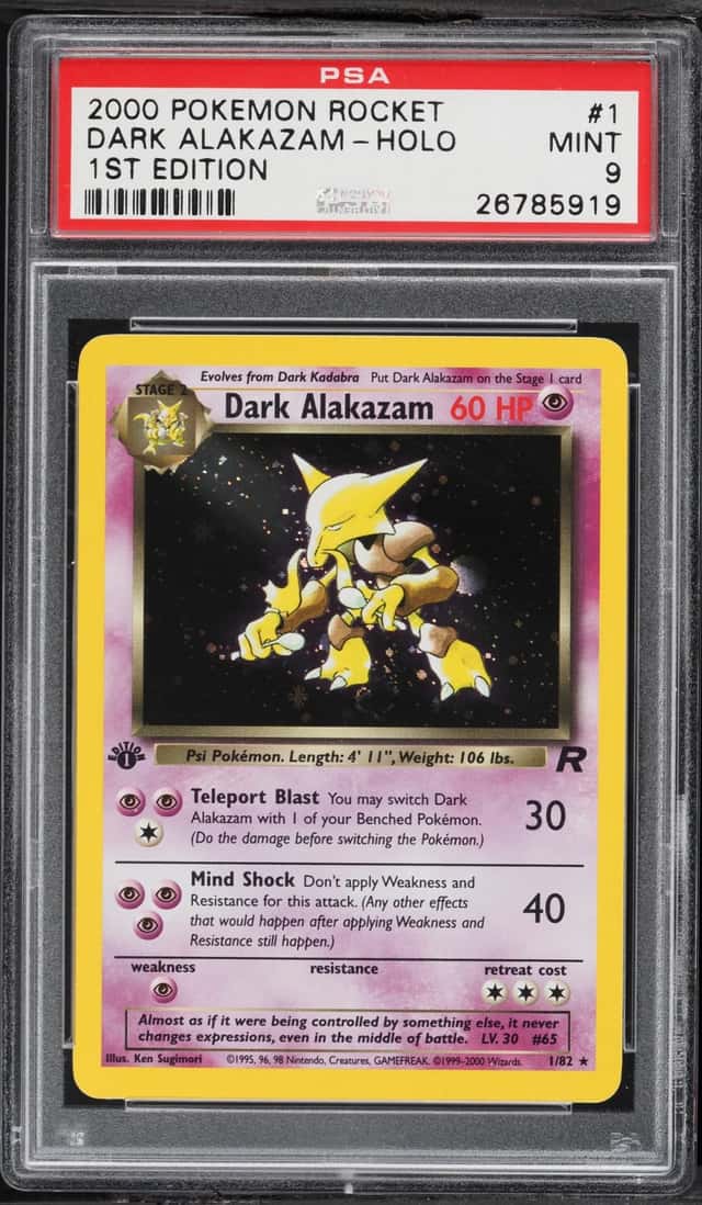 2000 Pokemon Rocket 1st Edition Holo Dark Alakazam #1 PSA 9 MINT