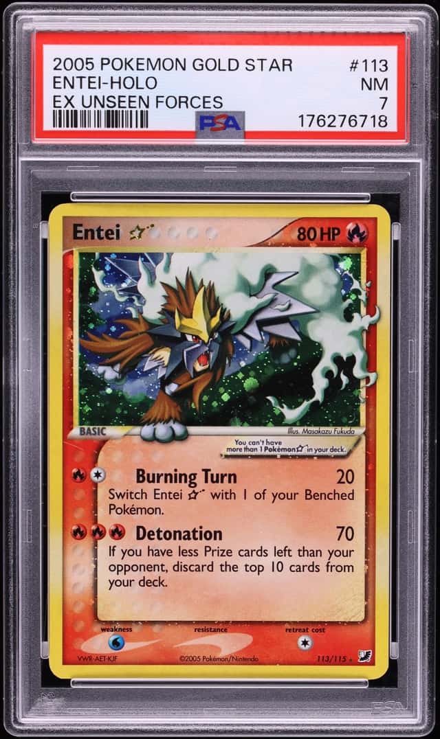 2005 Pokemon EX Unseen Forces Holo Entei Gold Star #113 PSA 7 NRMT