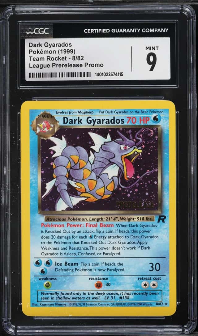 1999 Pokemon Team Rocket League Prerelease Promo Holo Dark Gyarados #8 CGC 9 MINT