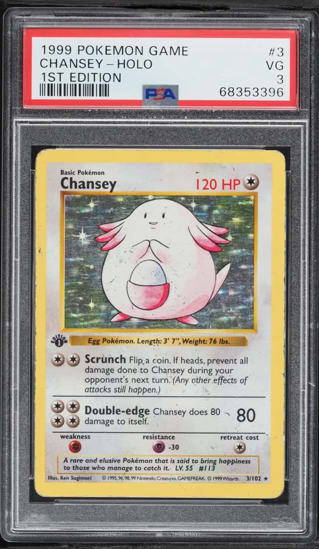 1999 Pokemon Base Set Shadowless 1st Edition Holo Chansey #3 PSA 3 VG