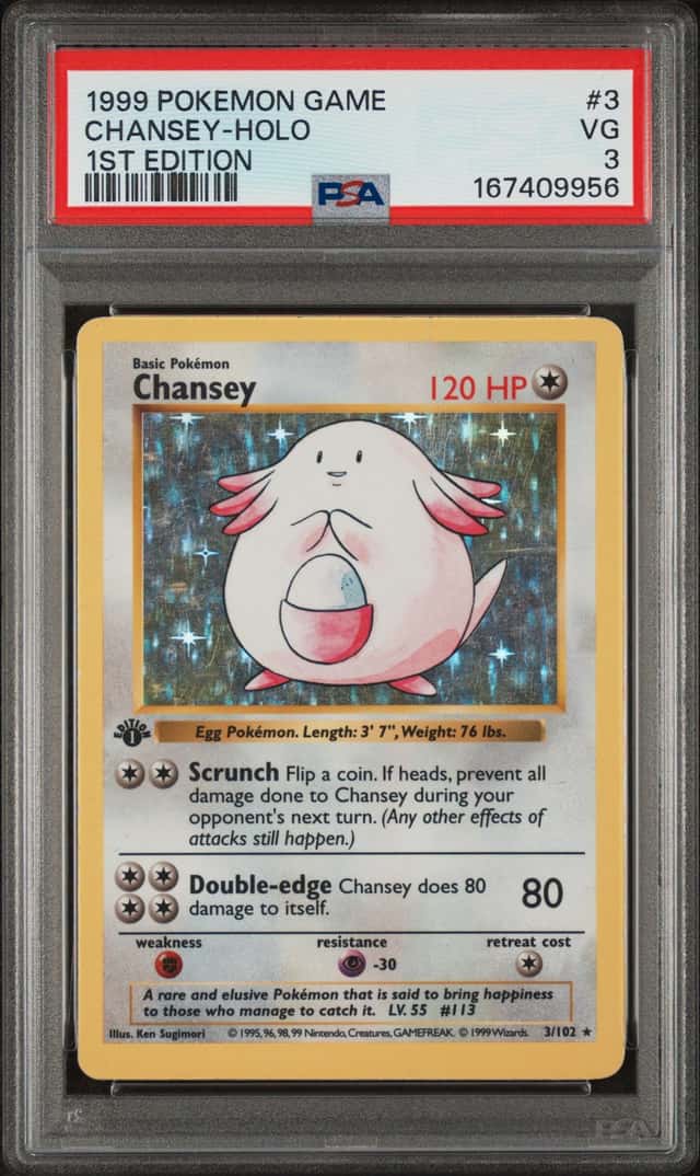 1999 Pokemon Base Set Shadowless 1st Edition Holo Chansey #3 PSA 3 VG