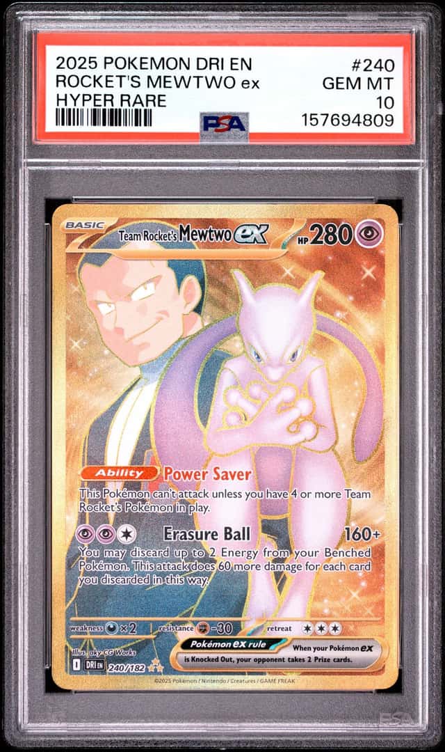 2025 Pokemon SV Destined Rivals Gold Rare Team Rocket's Mewtwo Ex #240 PSA 10 GEM MINT