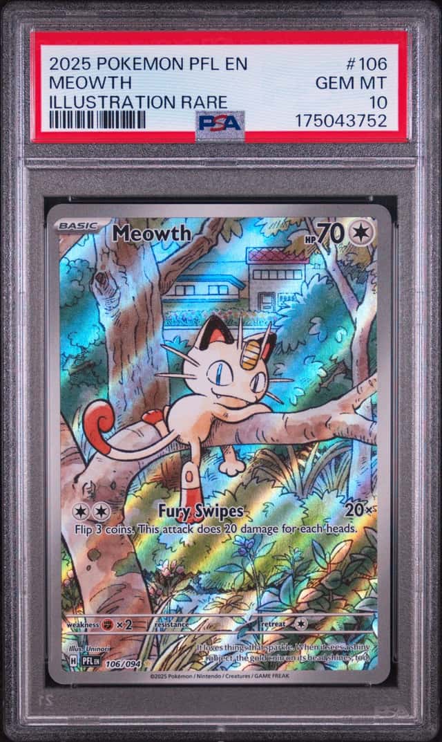 2025 POKEMON PFL EN-PHANTASMAL FLAMES ILLUSTRATION RARE #106 MEOWTH PSA 10