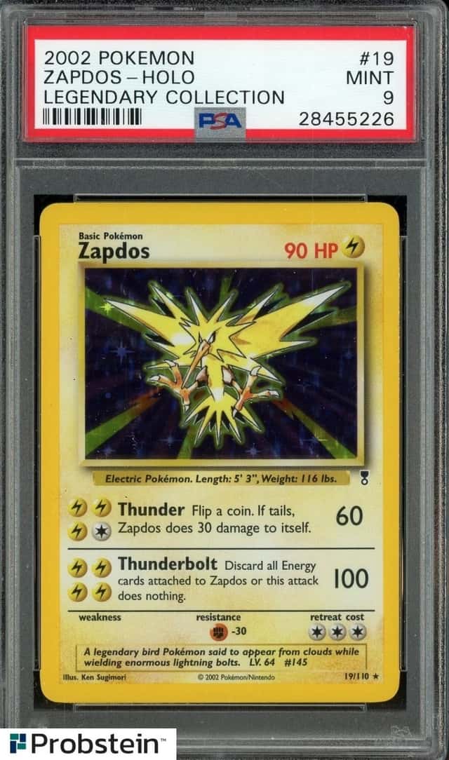 2002 POKEMON LEGENDARY COLLECTION #19 ZAPDOS-HOLO PSA 9 MINT