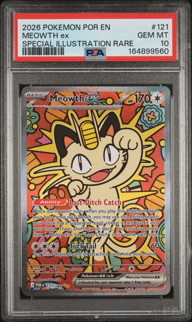 MEOWTH EX 2026 POKEMON PERFECT ORDER SPECIAL ILLUSTRATION RARE #121 PSA 10 GEM