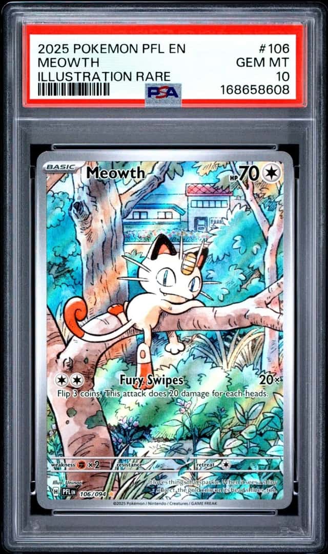 Pokemon Meowth Pfl En Phantasmal Flames 106/094 Illustration Rare PSA 10