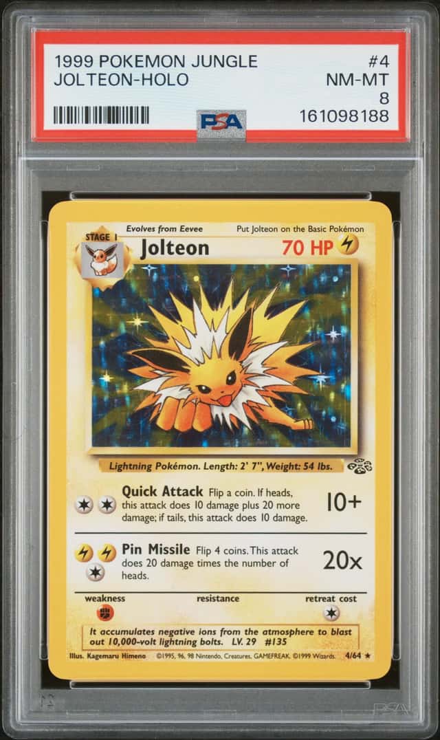 1999 Pokémon TCG Jolteon Jungle Holo Unlimited Rare Card 4/64 PSA 8 NM-Mint