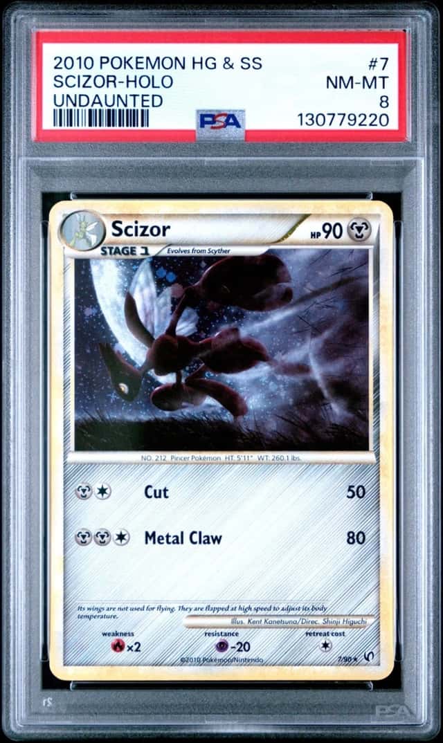 2010 POKEMON HEARTGOLD & SOULSILVER UNDAUNTED #7 SCIZOR-HOLO PSA 8