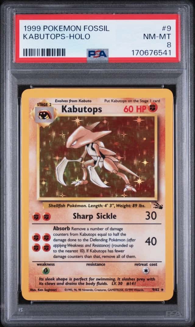 1999 POKEMON FOSSIL #9 KABUTOPS-HOLO PSA 8