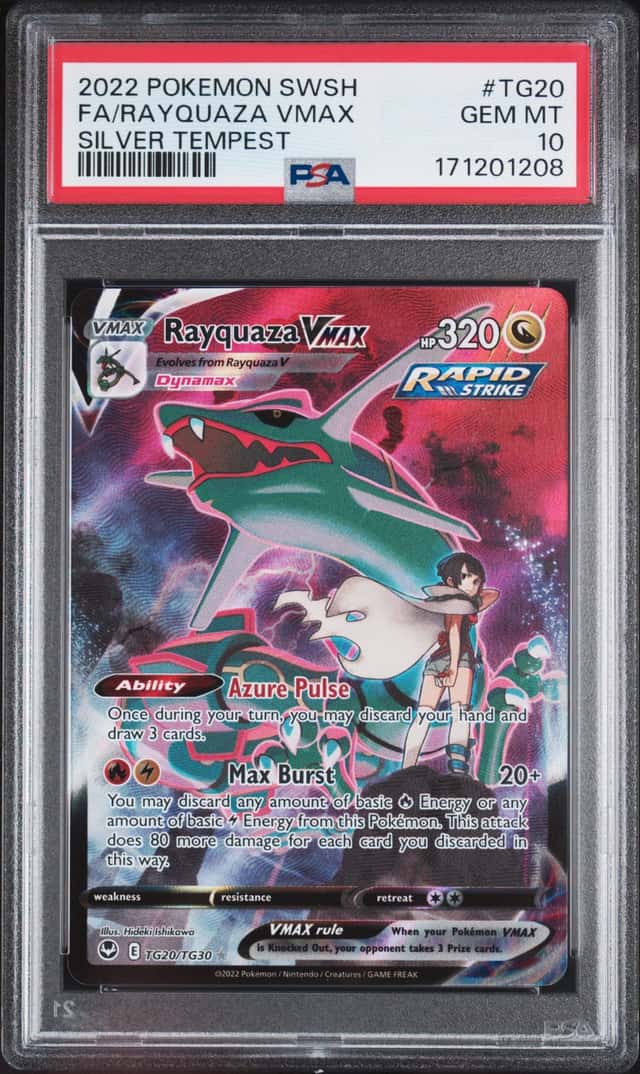 2022 POKEMON SWORD & SHIELD SILVER TEMPEST #TG20 FULL ART/RAYQUAZA VMAX PSA 10