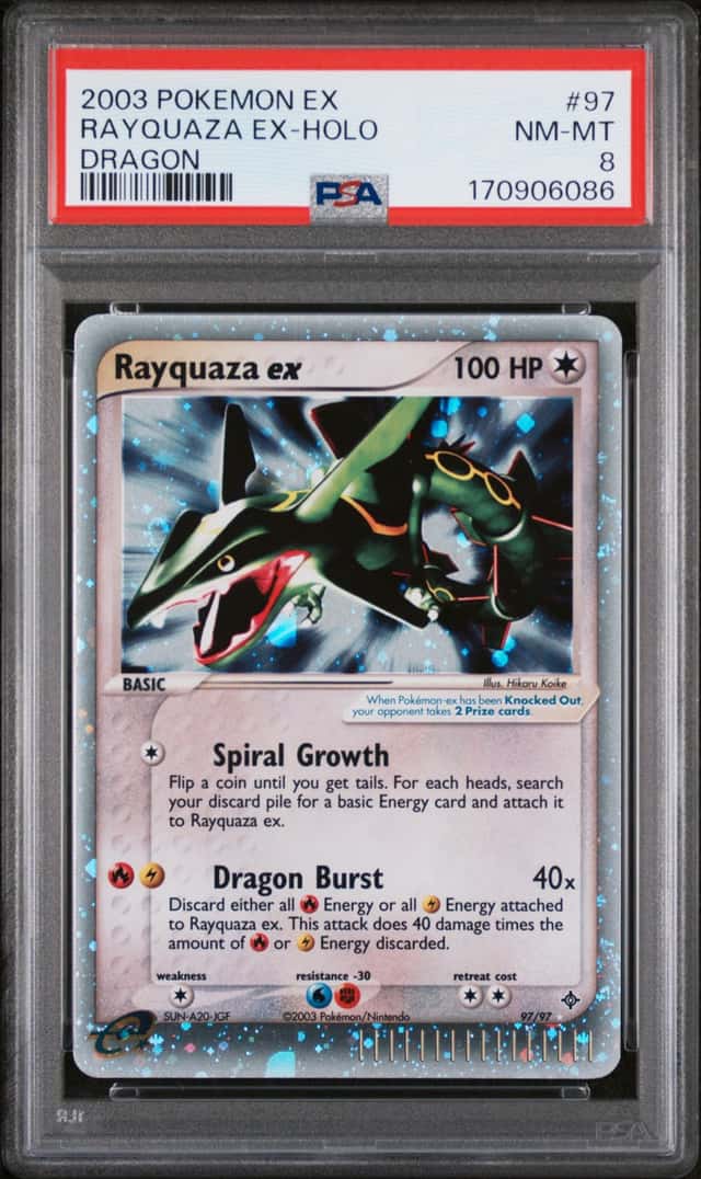 2003 POKEMON EX DRAGON #97 RAYQUAZA EX-HOLO PSA 8