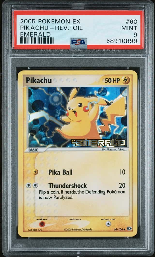 2005 POKEMON EX EMERALD #60 PIKACHU-REVERSE FOIL PSA 9
