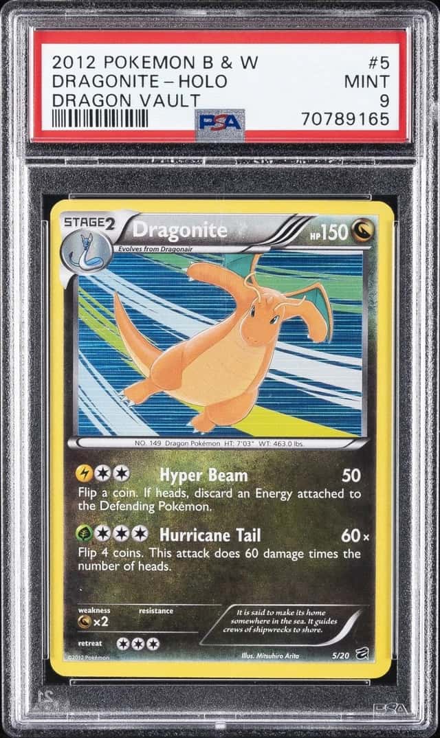2012 POKEMON BLACK & WHITE DRAGON VAULT #5 DRAGONITE-HOLO PSA 9