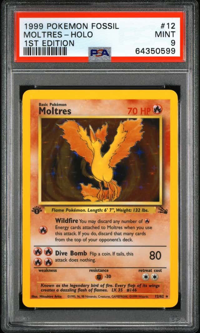 1999 POKEMON FOSSIL #12 MOLTRES-HOLO 1ST EDITION PSA 9 MINT