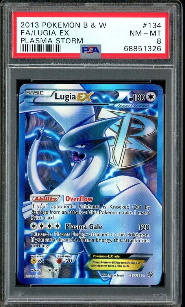 2013 POKEMON BLACK & WHITE PLASMA STORM #134 FA/LUGIA EX PSA 8 NM-MT