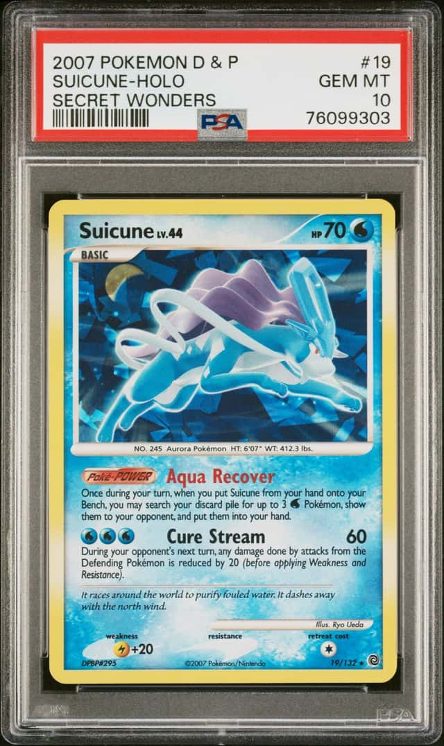 2007 POKEMON DIAMOND & PEARL SECRET WONDERS #19 SUICUNE CRACKED ICE PSA 10