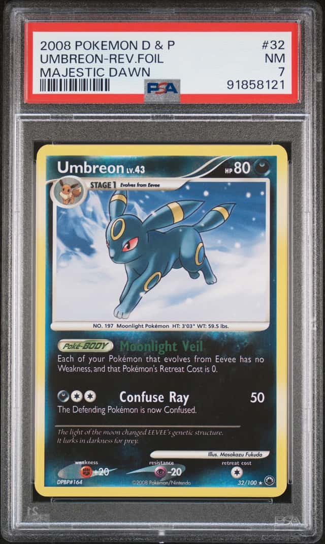 UMBREON 2008 POKEMON MAJESTIC DAWN 32/100 REVERSE HOLO PSA 7 Q3963-6