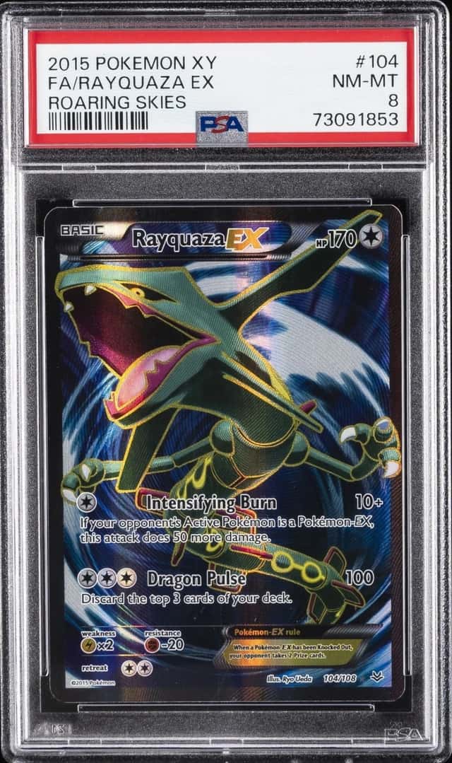 2015 POKEMON XY ROARING SKIES #104 FULL ART/RAYQUAZA EX PSA 8