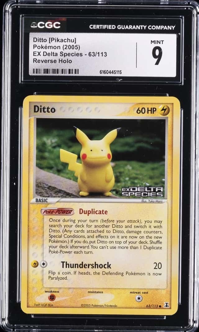 2005 POKEMON EX DELTA SPECIES REVERSE HOLO #63/113 DITTO [PIKACHU] CGC 9