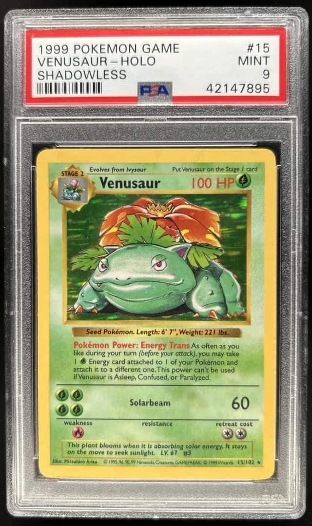 1999 Pokemon Shadowless Venusaur Rare Holo #15/102 PSA 9