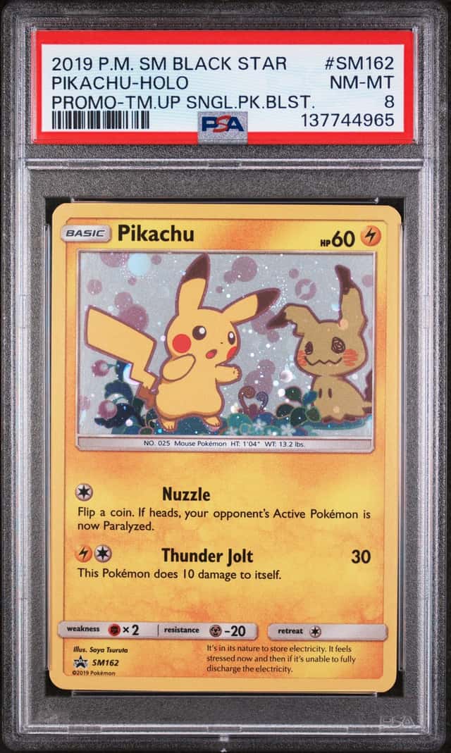 Pokémon 2019 PSA 8 Pikachu Black Star Promo Team Up Holo SM162 Mimikyu