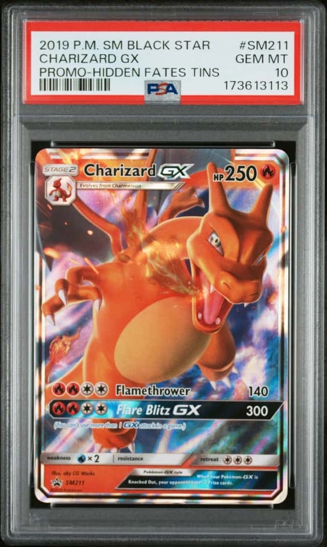 2019 POKEMON SM BLACK STAR PROMO HIDDEN FATES TINS #SM211 CHARIZARD GX PSA 10