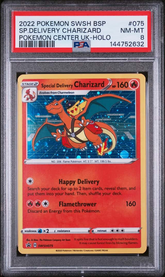 2022 POKEMON SWSH BLACK STAR PROMOS #SWSH075 SPECIAL DELIVERY CHARIZARD PSA 8