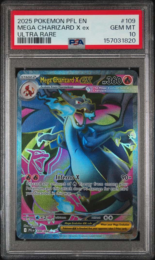 2025 Pokemon PFL En-Phantasmal Flames Ultra Rare #109 Mega Charizard X Ex PSA 10