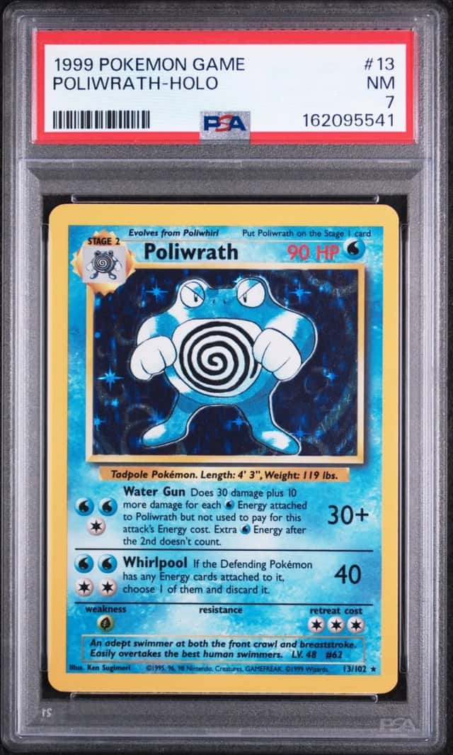 1999 POKEMON BASE SET UNLIMITED #13 POLIWRATH-HOLO PSA 7