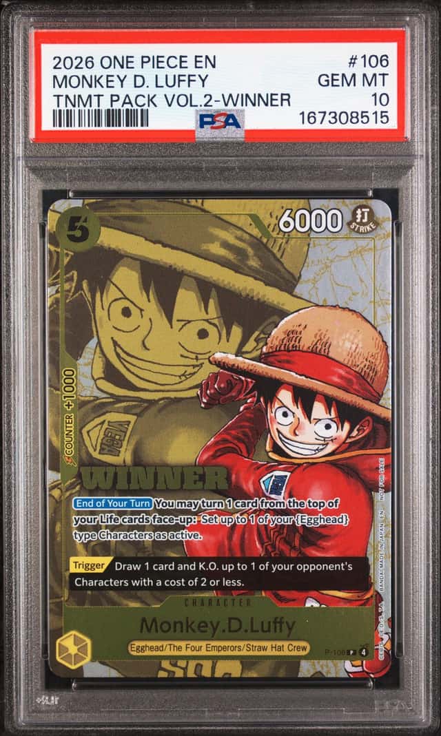 2026 One Piece En TNMT Pack Vol 2 Winner #106 Monkey D. Luffy PSA 10 GEM MINT