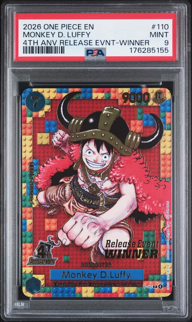2026 One Piece EN P-110 Monkey D. Luffy 4th Anniv. Release Event Winner PSA 9 MT