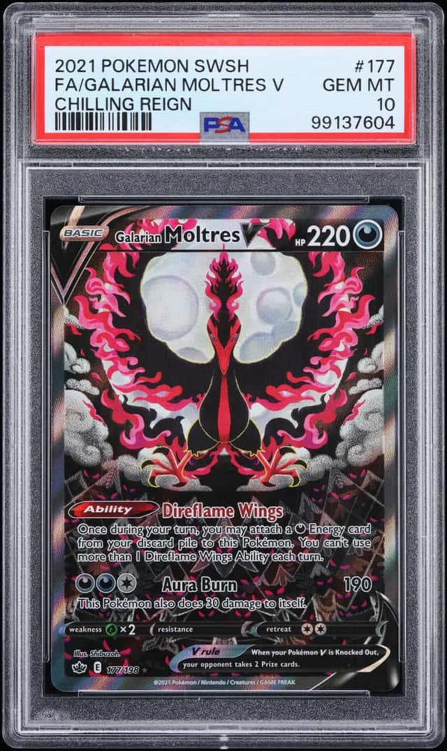 2021 Pokemon Sword & Shield Chilling Reign Alt Art Galarian Moltres V #177 PSA 10 GEM MINT