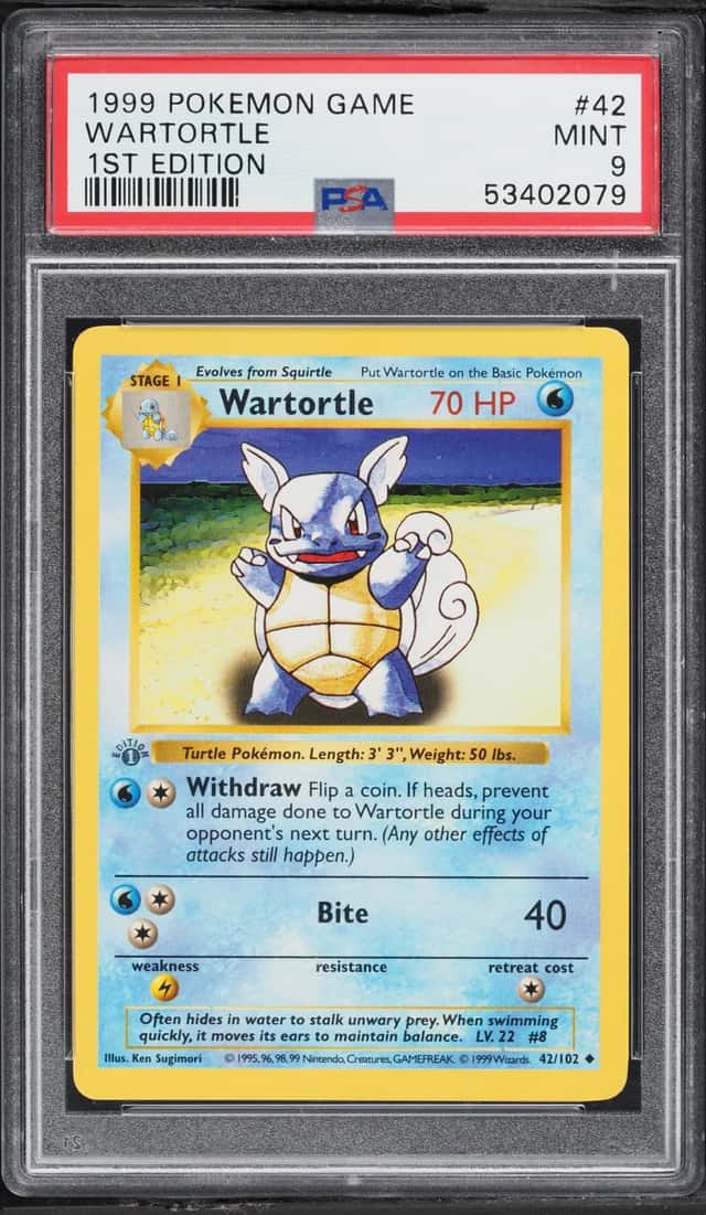 1999 Pokemon Base Set Shadowless 1st Edition Holo Wartortle #42 PSA 9 MINT