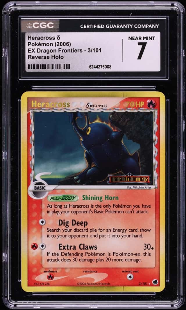 2006 Pokemon EX Dragon Frontiers Reverse Holo Heracross #3 CGC 7 NRMT