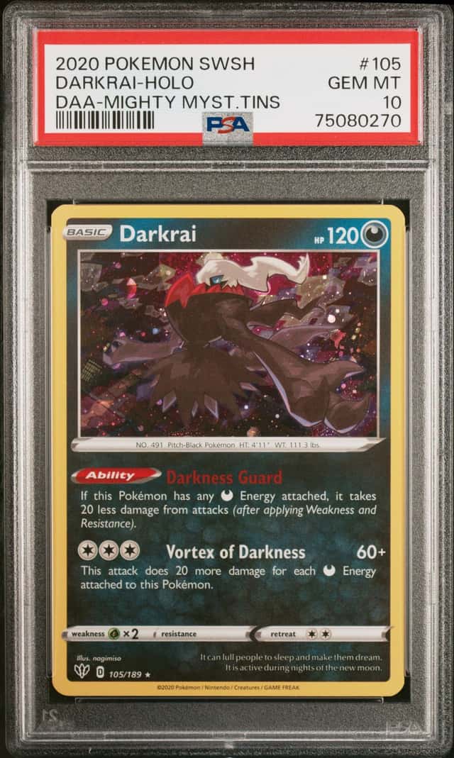 2020 Pokemon Darkness Ablaze Mighty Mystery Tins Darkrai Holo #105 PSA 10