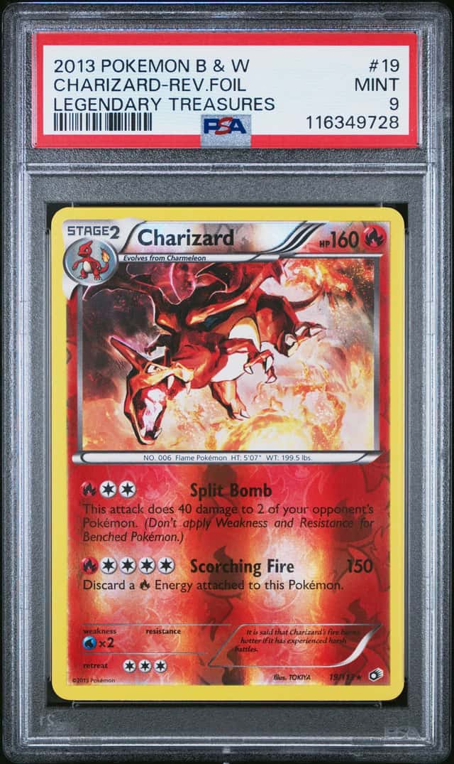 2013 POKEMON BLACK & WHITE LEGENDARY TREASURES #19 CHARIZARD-REVERSE FOIL PSA 9