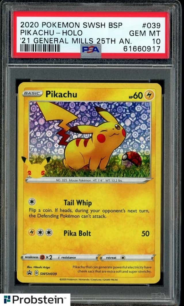 2020 POKEMON SWSH BSP #039 PIKACHU-HOLO '21 GENERAL MILLS 25TH AN. PSA 10