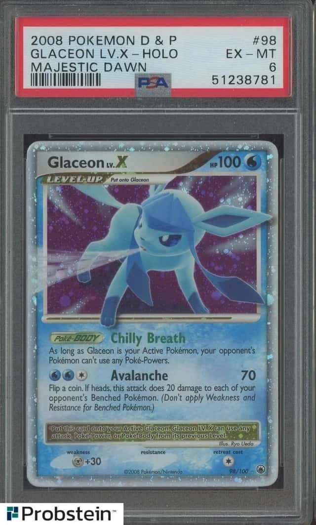 2008 Pokemon D & P Majestic Dawn #98 Glaceon LV.X Holo PSA 6 EX-MT